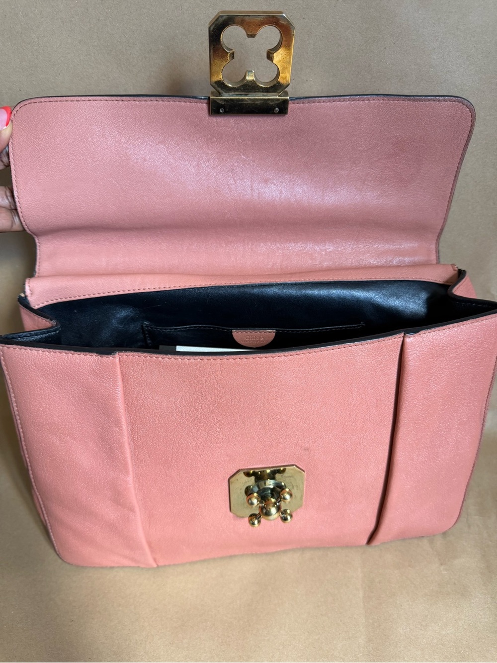 Chloe Coral Orange Leather Large Elsie Shoulder Bag - Picture 8 of 13